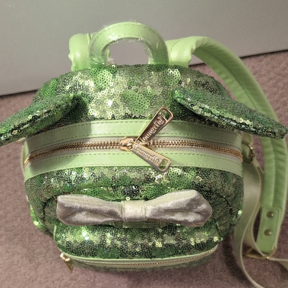 Loungefly Green Tinkerbell Hidden Mickeys Sequin Backpack with Ears and Bow NWT - Picture 8 of 11